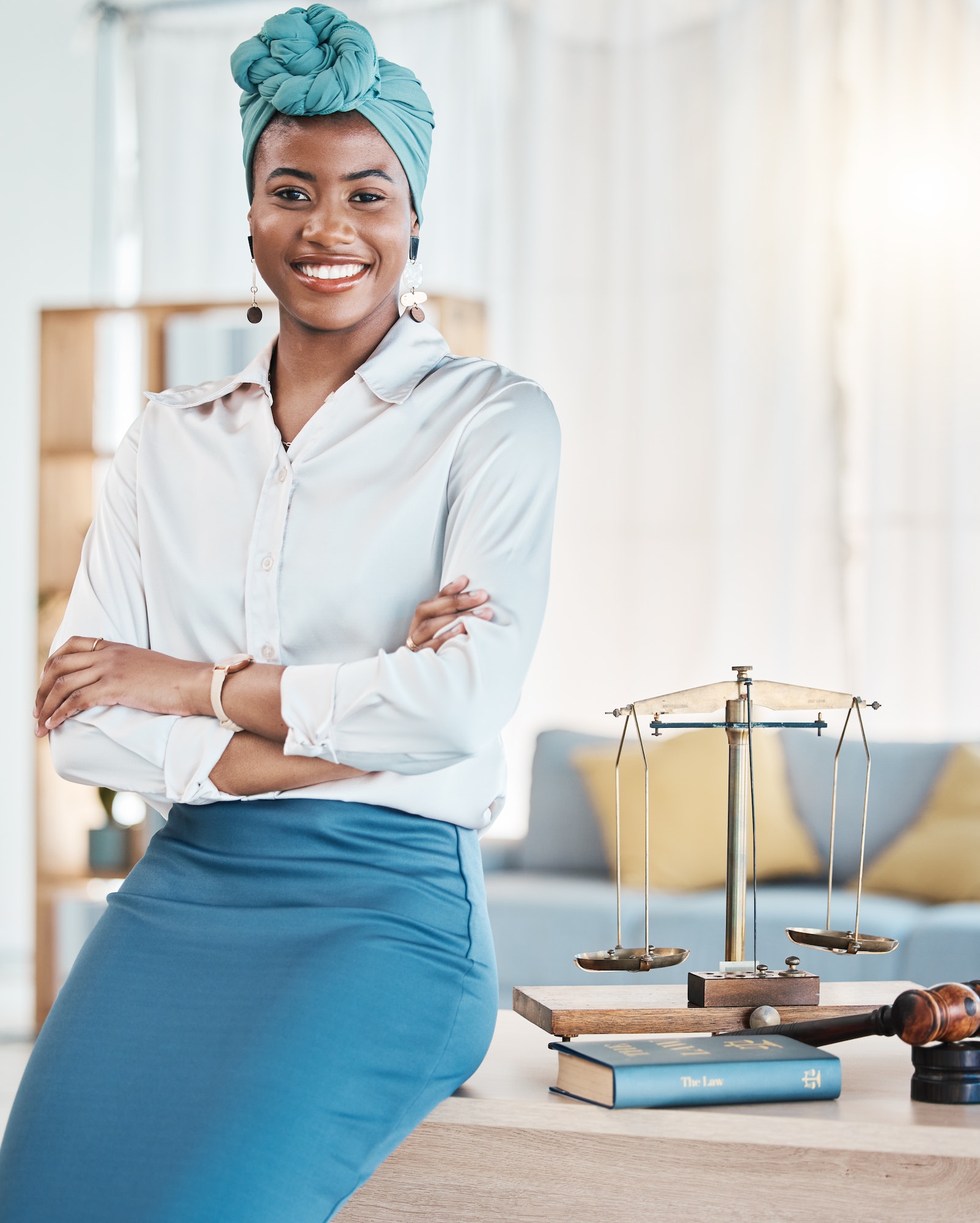 Legal pride, portrait and a black woman with arms crossed at work for professional job as a lawyer.